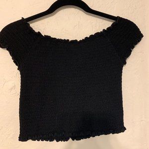 Brandy Melville Black Scrunched Top (Off-Shoulder)